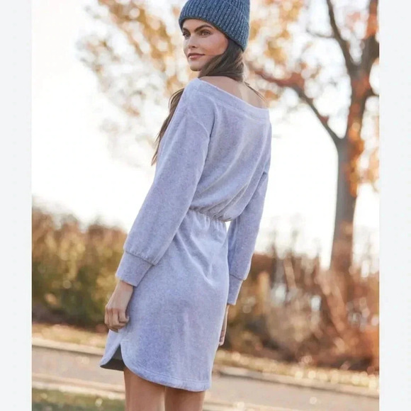Daily Practice by Anthropologie Off-The-Shoulder Velvet Gray Mini Dress Size S - Picture 2 of 12